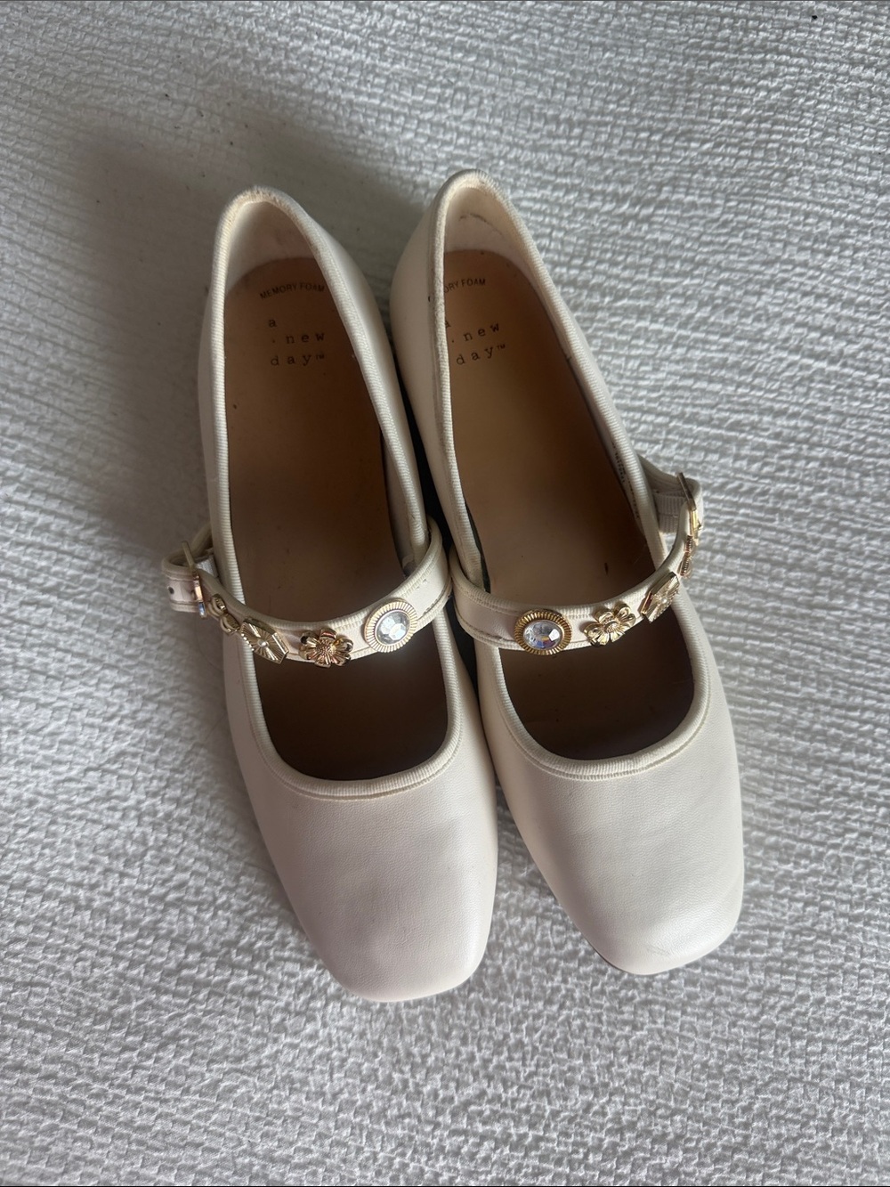 a new day Cream Mary Jane Flats with Gold Floral Strap